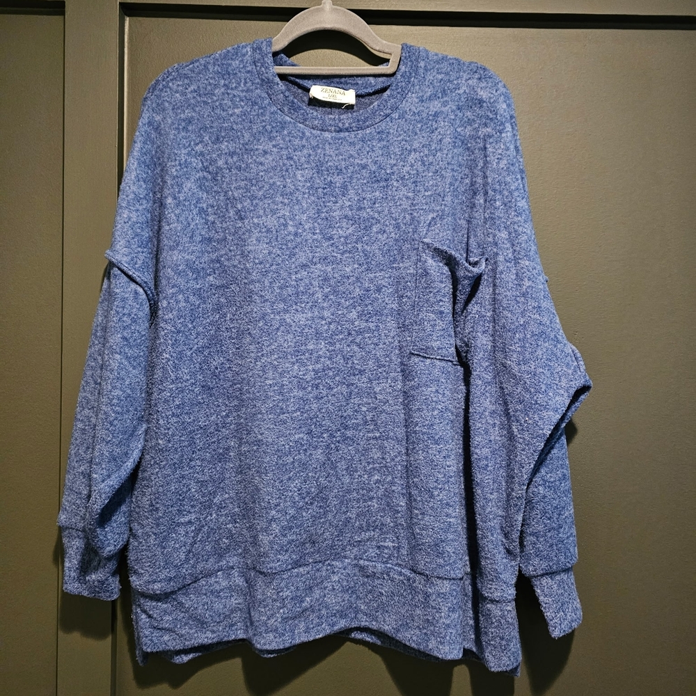 Zenana Outfitters Heather Blue Crewneck Sweater